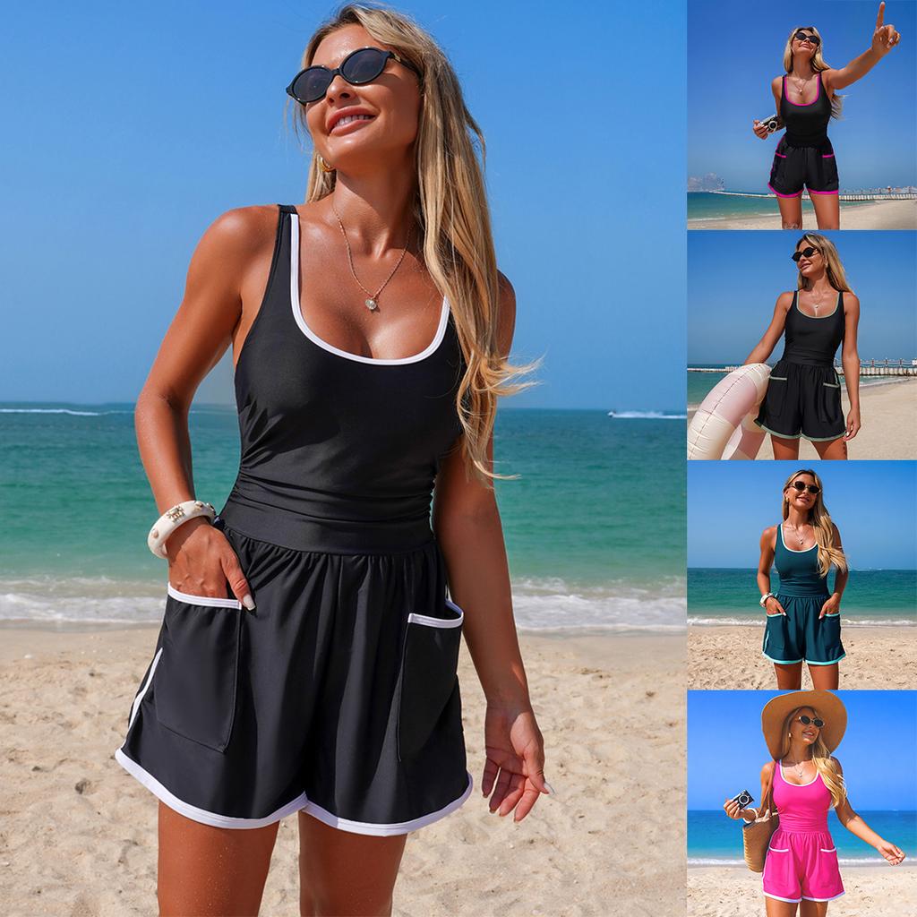 Einfarbiger Monokini Badeanzug für Damen, Einteiler, Bescheidene Sportliche Bikini Bademode