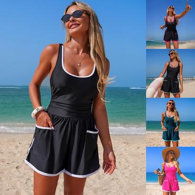 Women’s Solid Color Monokini Bathing Suti One-Piece Swimsuit, Modest Sporty Bikini Swimwear