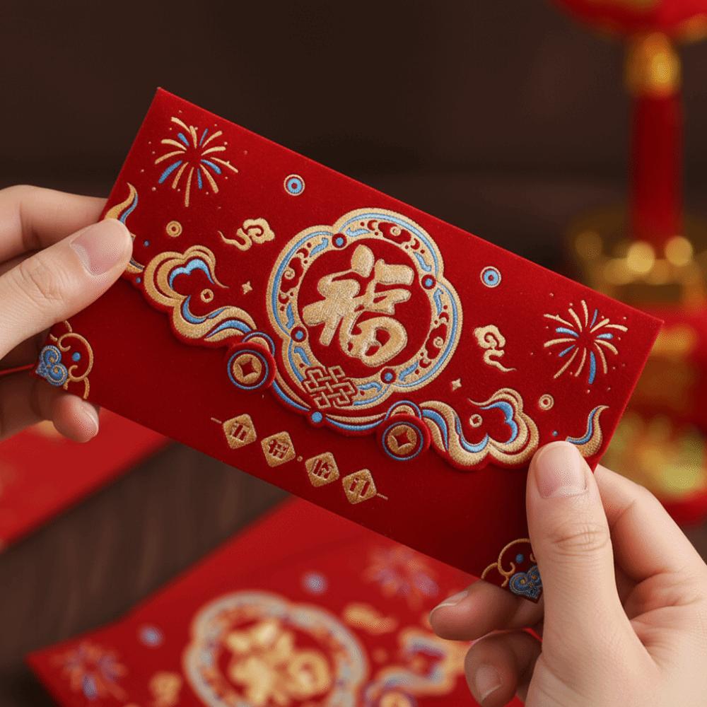 2pcs Blessing Chinese New Year Red Envelopes Flocking Good Lucky Red Packets  Lunar New Year Gifts