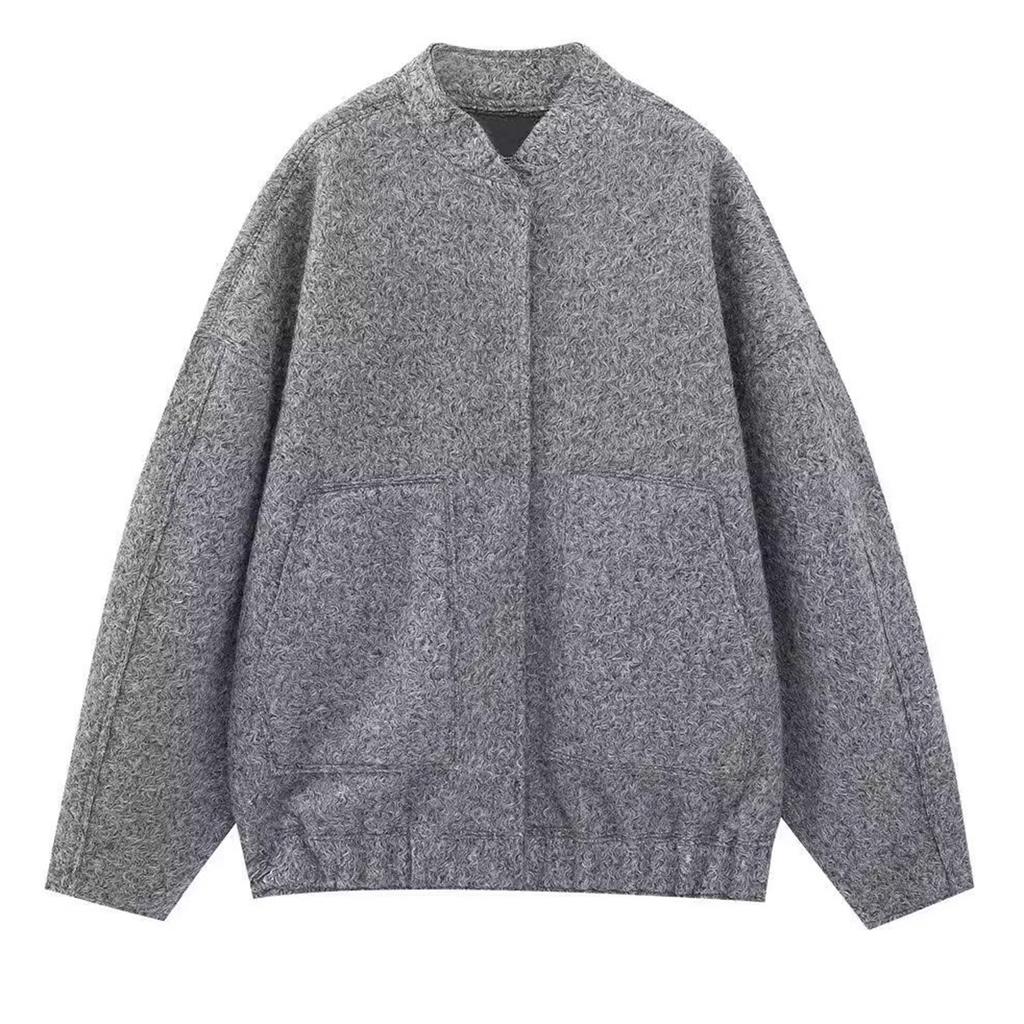 Women's Solid Color Fashionable Short Sleeved  Woolen Jacket Jacket