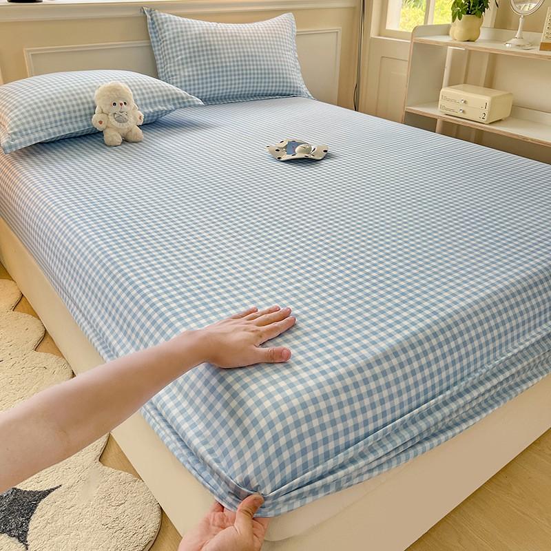 Washed Cotton Fitted Sheet Mattress Protector Non-Slip Bed Cover Pillowcase Set Modern Minimalist