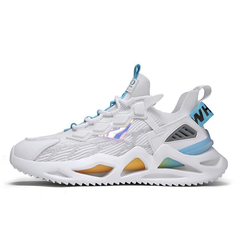 Large Size Men's Shoes New Men's Casual Sports Shoes Fly-woven Breathable Running Shoes Socks Trendy Men's Shoes