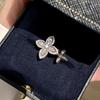 Zircon Lucky Clover Flower Open Ring - Elegant Court Style Exquisite Hand Jewelry