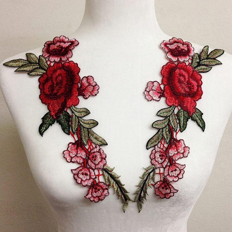 

1 пара вышитых цветами пришивных аппликаций для одежды, вышивка, нашивка, одежда, ципао, аксессуар для DIY красный