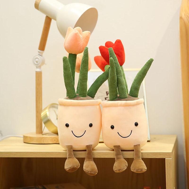 Smiling Flowerpot Flower Pot Plush Toy Stuffed Tulip Hareball Succulent Plant Mushroom Plushie Decor Gift