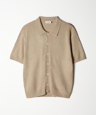 Tradclub Boucle Collar Short Sleeve Cardigan Beige