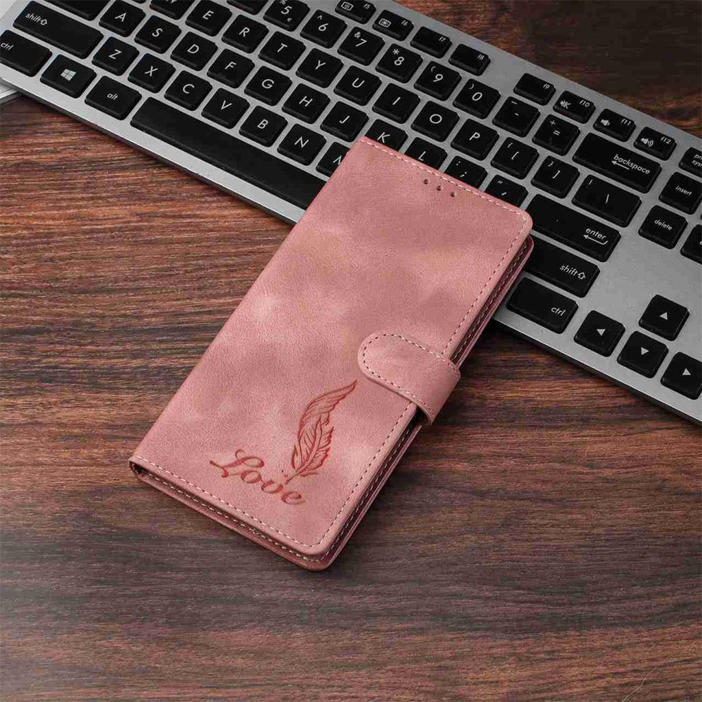 Quill Pen Embossed Pattern Flip Card Design Wallet Case for TCL 40 XL/40R/40X/40SE.TCL 403/405/406/408 (8-Color)