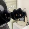 Schwarze Winterhandschuhe aus Plüsch mit Katzenmotiv: Dick, Winddicht, Niedlich, Doppellagig für Studenten, Nackenband-Design