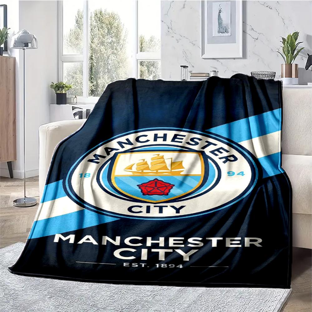 Manchester City Theme Printed Blanket - Perfect for Couch, Bed, Travel & Outdoor Use | Machine Washable, Cozy & Durable.
