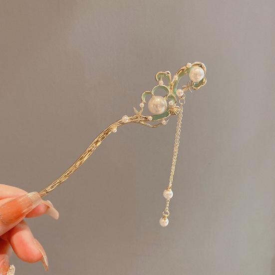 Hanfu Hair Stick Chinese Style Floral Women Hairpins Beads Tassel Decor Hair Fork Medium To Thick Hair Bun Accessories