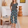 Women's Casual Loungewear Set Printed Neck Short Sleeve T-Shirt and Pants