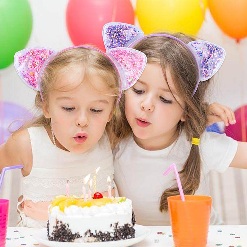 Čelenka s kočičími oušky pro dívky Průhledná flitrová s tekutým pískem Vlasové obruče Roztomilé vlasové doplňky pro každodenní nošení, na párty, cosplay