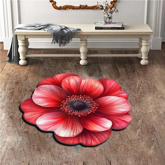 Floral Plush Floor Mat 3D Visual Flower Shaped Floor Rug Mat for Bathroom Quick-Drying Non-Slip Absorbent