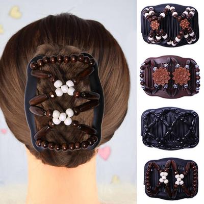 Perles en bois à Double glissière, couvre-chef pour femme, pince à cheveux, peigne, accessoire
