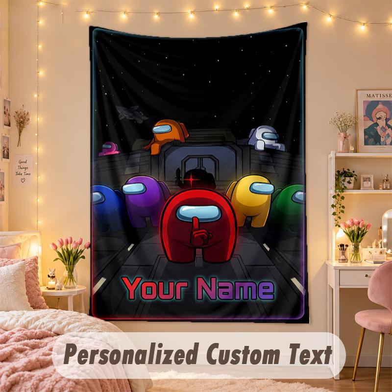Custom Personalized Tapestry,Among Us Print Custom Name Text Wall Art Hanging for Bedroom
