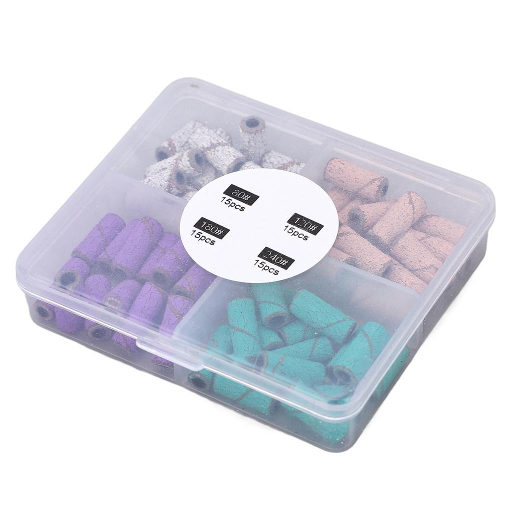 60pcs Nail Art Sanding Caps Dead Skin Removal Manicure Grinding Bands with Mandrel Bit