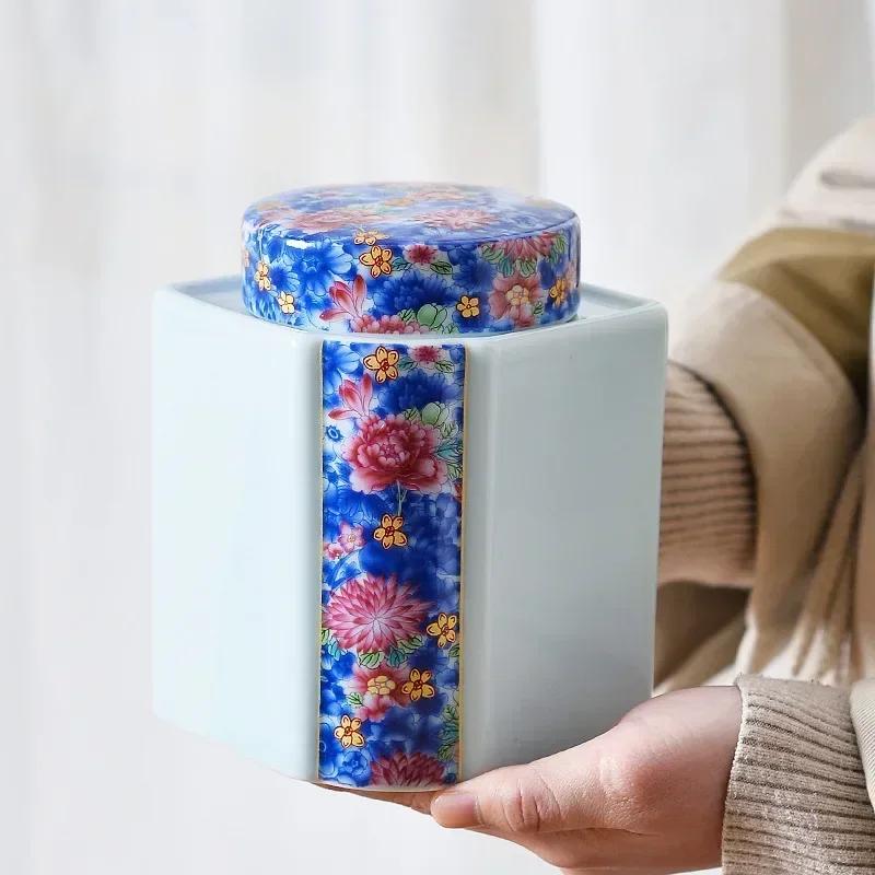 Canister for Loose Tea, Chinese Porcelain Puer Tin, Caddy, Ceramic Canister, Airtight Coffee, Household Jar, Storage Container