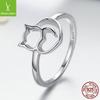 S925 Sterling Silver Cat Animal Ring Personalized Diy Ladies Ring Ring