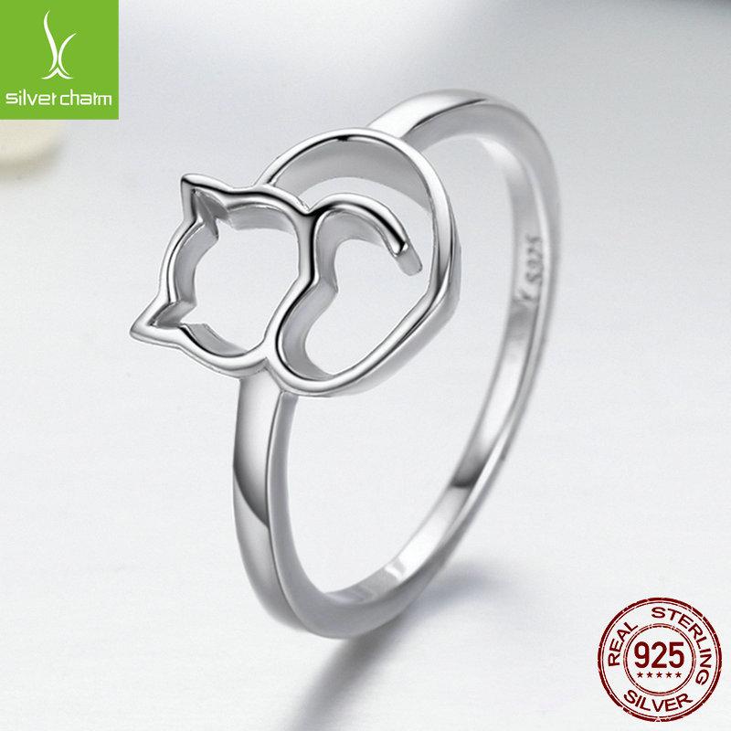 S925 Sterling Silver Cat Animal Ring Personalized Diy Ladies Ring Ring