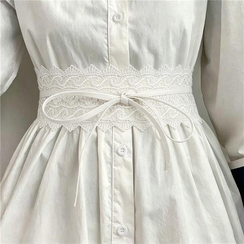 

Wide Lace Waist Belt For Women Vintage Boho Corset Scalloped Edge For Casual Dress Party Style