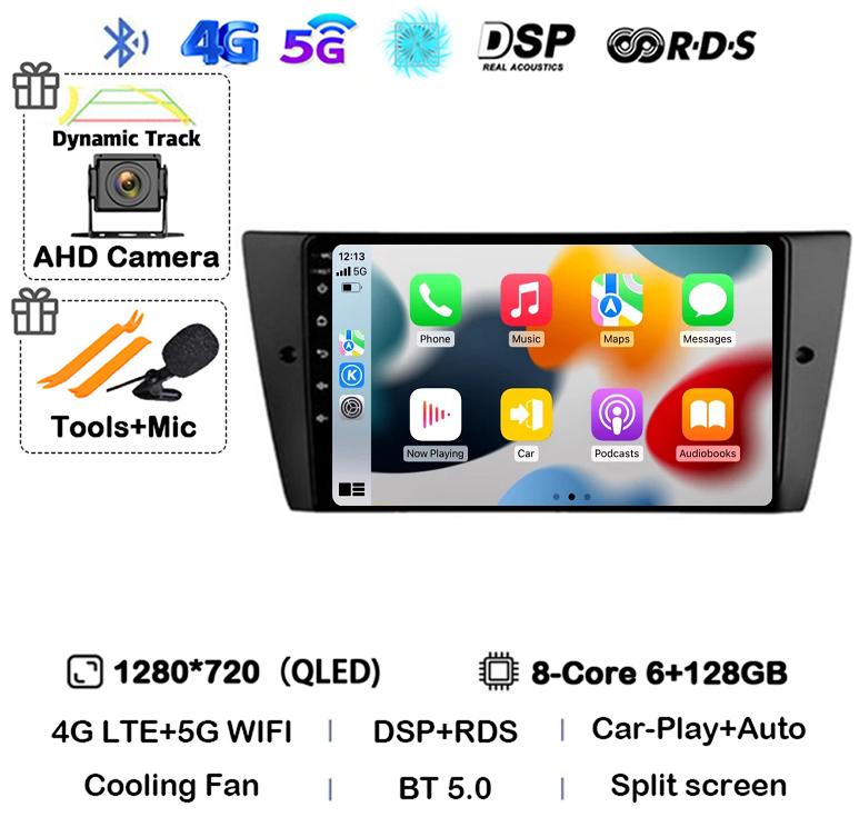 Android 14 Wireless Carplay Auto Car Radio For BMW E90 E91 E92 E93 3 Series Multimedia Stereo Video Player Head Unit GPS WIFI+4G