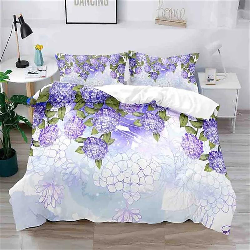 Blumen Bettbezug King Mikrofaser 3D Botanische Blüte Blumen Bettwäsche Set Luxus Geometrisch Schwan Bettdeckenbezug Für Mädchen Teenager