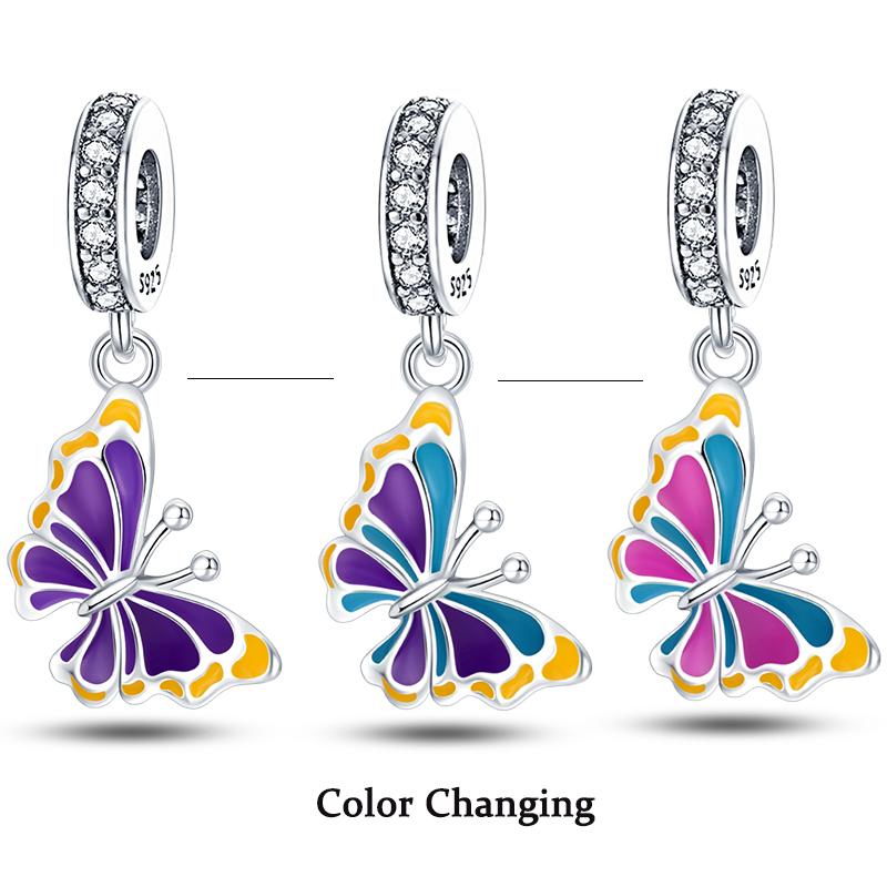 100% S925 Silver Temperature Change Color Chameleon Elephant Trendy Charms Fit Pan Original Bracelets DIY Fine Jewelry Gifts