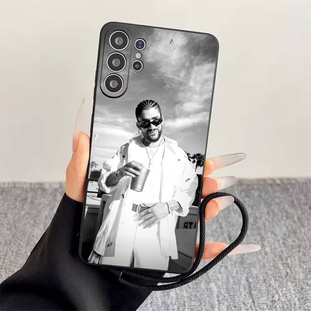 B-Bad Bunny Phone Case Black Silicone Soft For Samsung S25,S24,S21,S22,S23,S30,Ultra,S20,Plus,Fe,Lite
