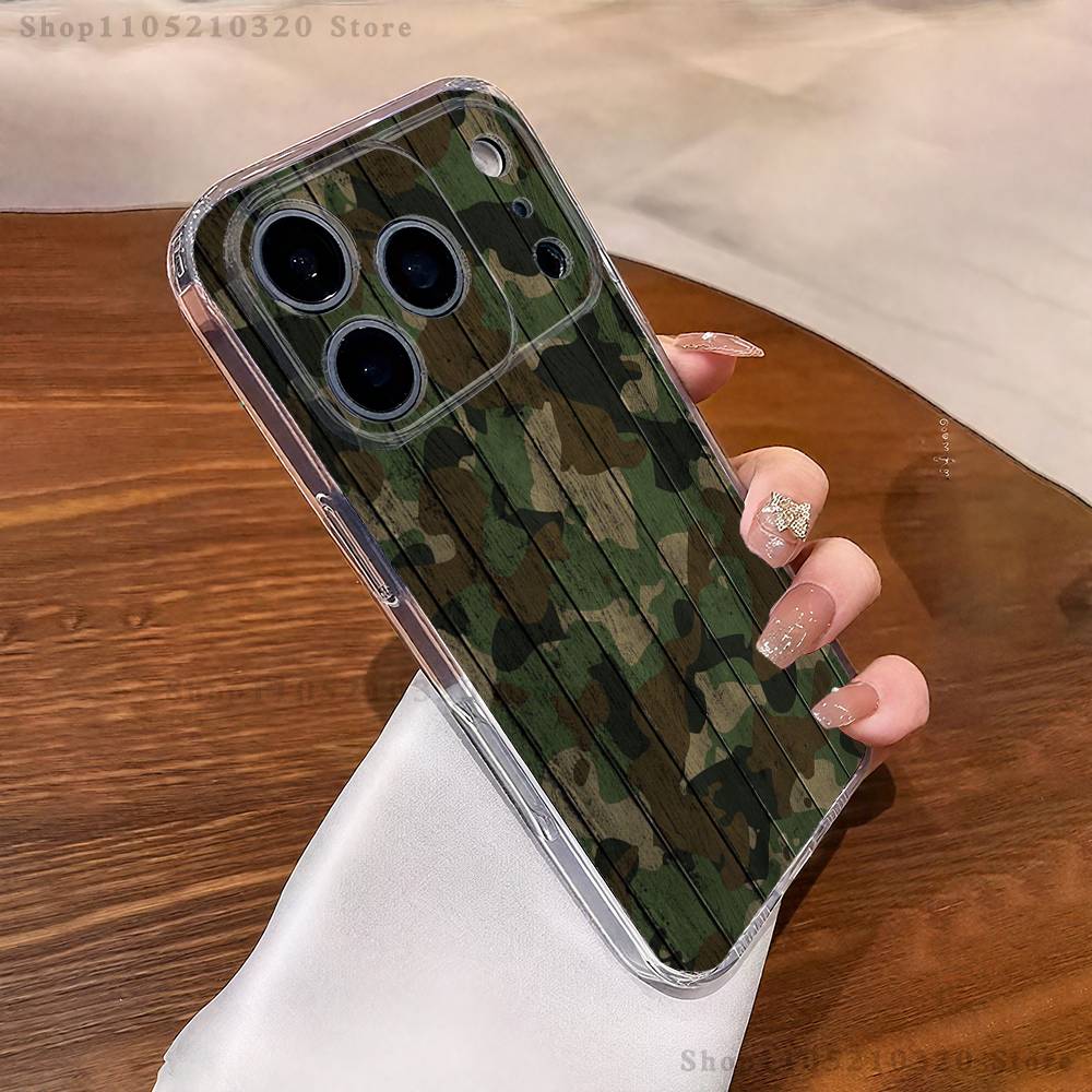 Military Pattern Camouflage Phone Case iPhone17 16 15 14 13 12 11 Pro Max Plus Mini Clear Full Back Cover Silicone Soft Shell