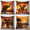4PCS. Pillowcase Set Featuring Patterns of Elephants, Trees, Sunsets, and Other Elements, Decoration, Insert Not Included