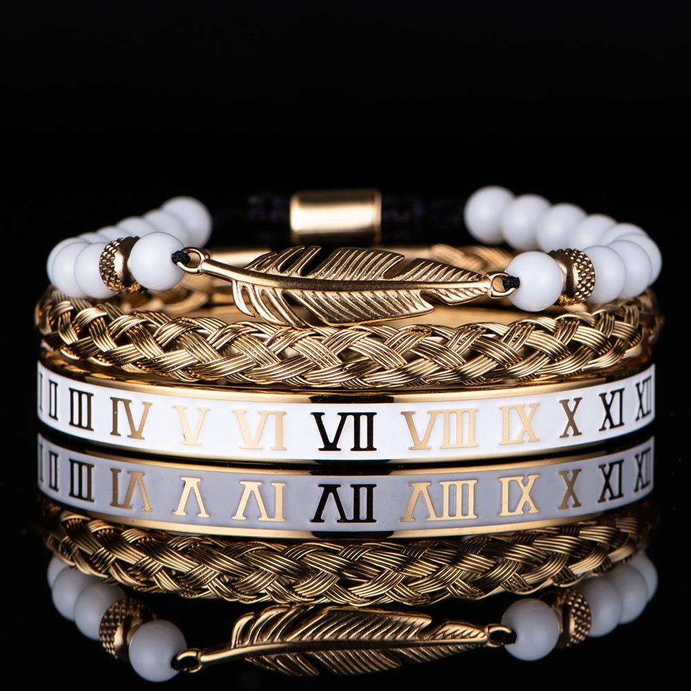 2026 White Bead Crown Bracelet Set Epoxy Roman Numeral Bracelet Set