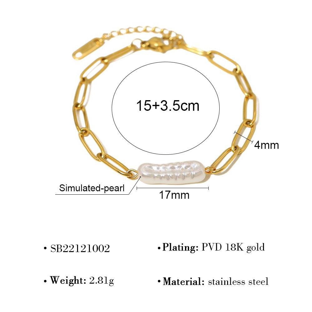 Women's Dainty Waterproof Pearl Bracelets  Stainless Steel Chain Colorfast Fashion Bangle Irregular Design