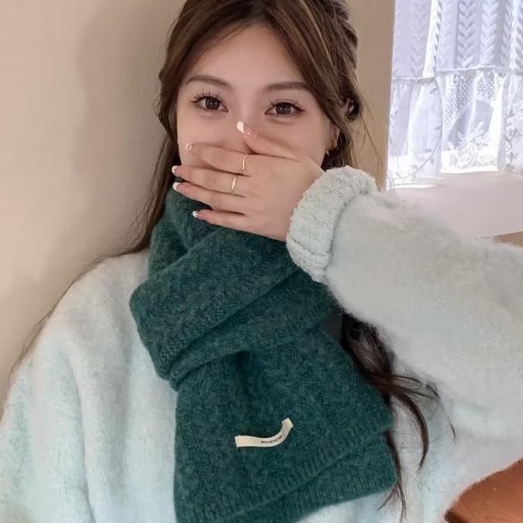 Retro Twist Long Label Knitted Wool Scarf for Women Autumn and Winter Korean Style Versatile Warm and Thickened Student Scarf Couple Style