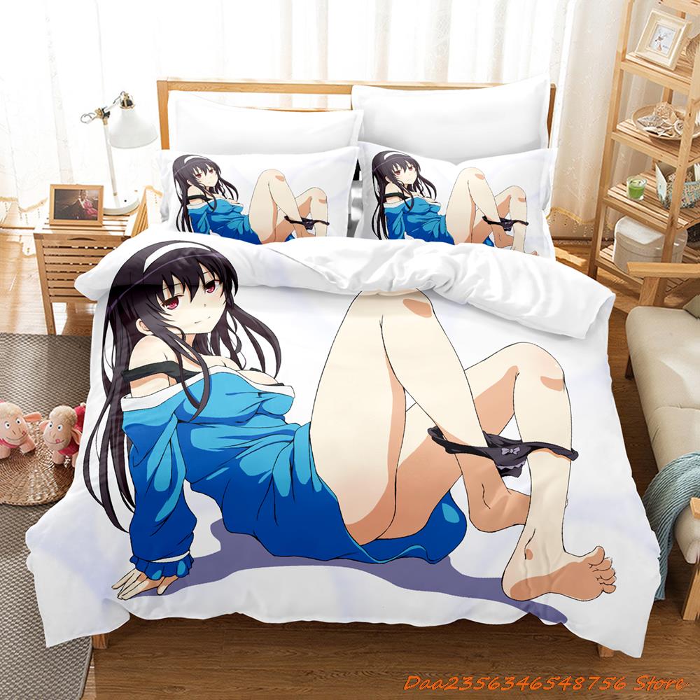 Comforter Personelity New Bikini Utaha Kasumigaoka Bedding Set Cartoon Anime Three-Piece Set Adult Kid Bedroom Duvet Sets 3D Kawaii