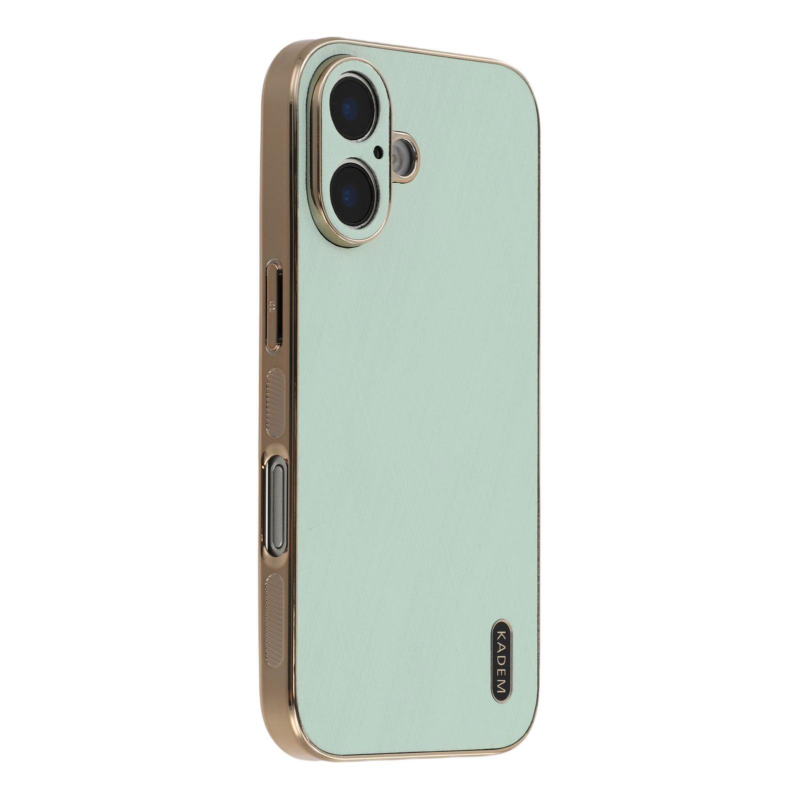 

KADEM For iPhone 16 Plus Case Electroplating Silk Texture PU+TPU Phone Back Cover Green