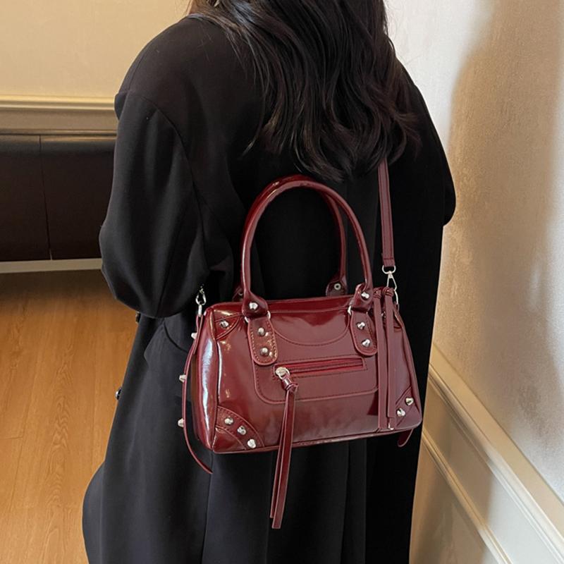 Fashion Rivets Large Capacity Pillow Bag European and American Bowling Motorcycle Handbag Single Shoulder Crossbody Women's Bag
