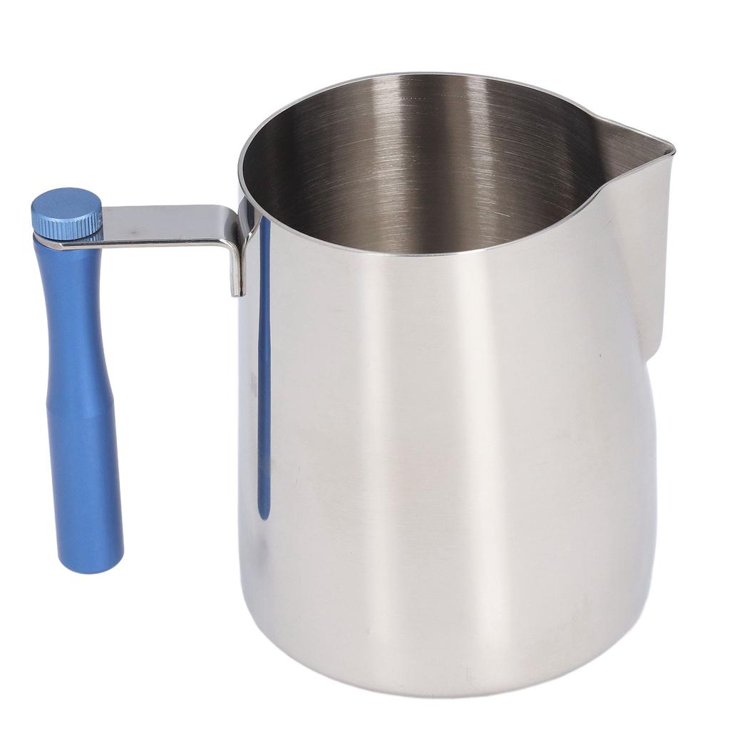 600ML Nerezová konvička na pěnění mléka Odolná proti rozbití Šálek na pěnění mléka s odnímatelnou rukojetí Modrá