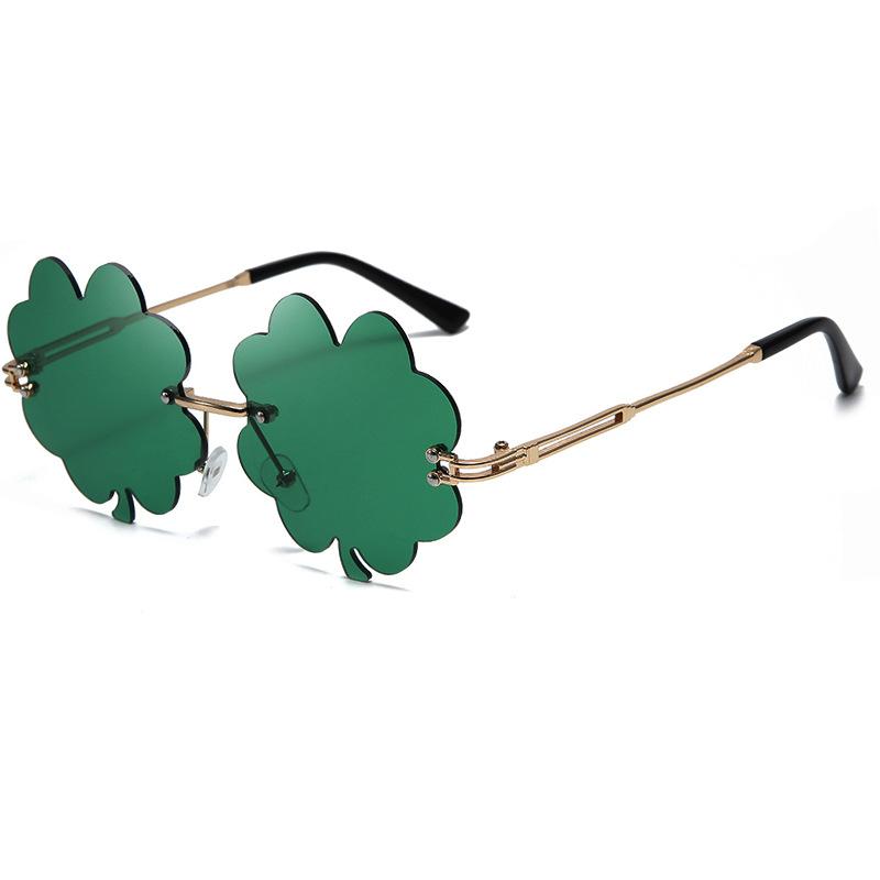 Modische irische Shamrock-Sonnenbrille, grünes vierblättriges Kleeblatt, Koboldkostümbrille, St.. Randlose Dekoration Sonnenbrille zum St. Patrick's Day