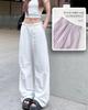 LUJPOIR Cargo Long Pants with Elastic Waist and Adjustable Relaxed Loose Solid Color White Size M Women's Pants, Drawstring, Fit, Casual, Fit, Spring,