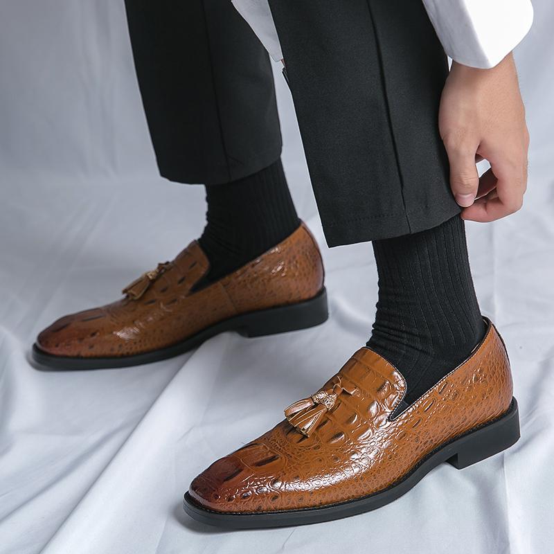 FashionMen ציצית נעלי עור נעלי שמלת עסקים בעבודת יד נעלי קז'ואל נעלי שרוכים נעלי גברים פלטפורמת מוקסינים להחליק