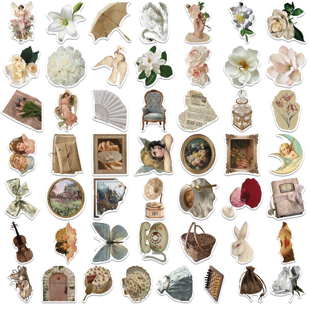 50pcs Vintage Animal Flower PVC Sticker Aesthetic Children's Stationery DIY Decoration Scrapbooking School Supplies