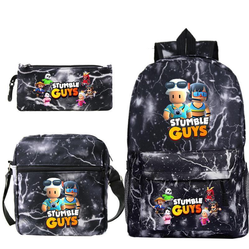 New Stumble Guys Game Merchandise Printed Student Backpack Three-piece Set Boys and Girls School Bag Set