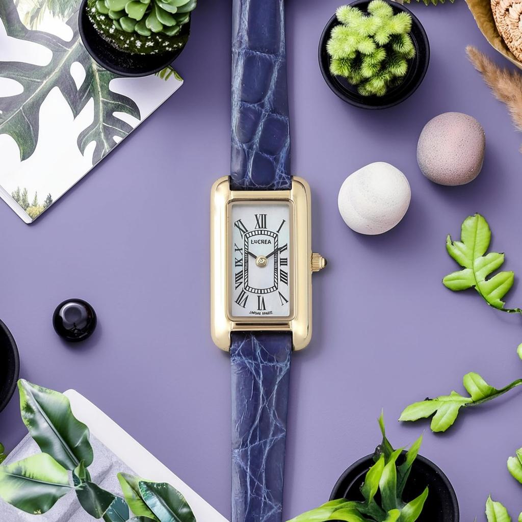 Made In Japan Crocodile [LCREA] Solar-powered Women's Watch, (PARALLELA MINI/Gold, leather/LC2501-GPCBL)