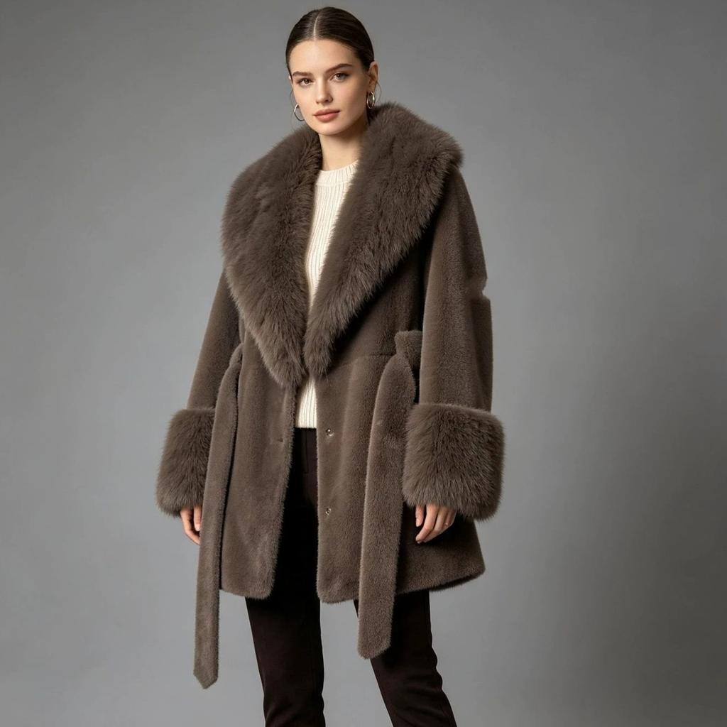 Autumn and winter new imitation mink hair women's clothing medium and long light luxury style large fur collar version imitation fur large size coat