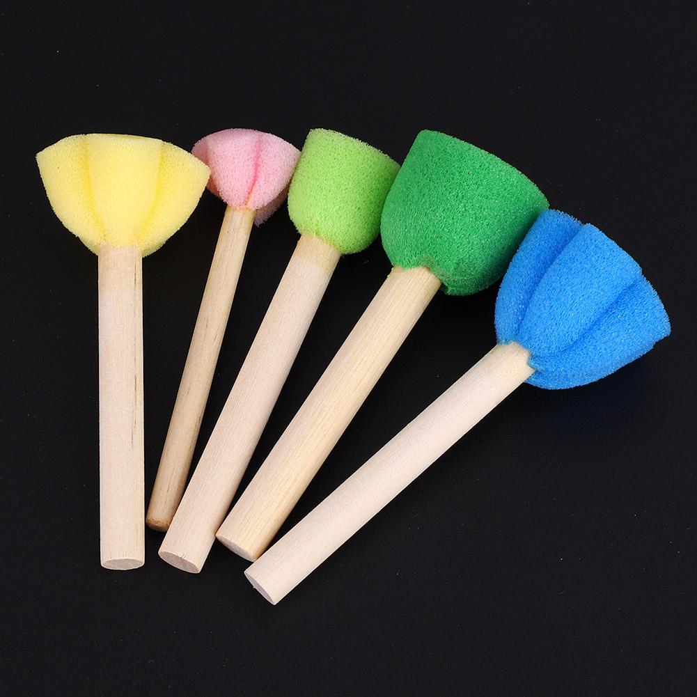 5 Stück Bunte Mini DIY Malerei Schwamm Dichtungen Pinsel Werkzeug Holzgriff Zeichnung Spielzeug Versorgung