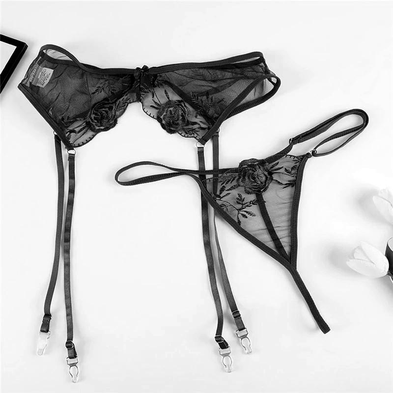 Women Sexy Lingerie Plus Size Lace Garters Suspenders Erotic Transparent Underwear Breathable Mesh Waist Belt For Stockings