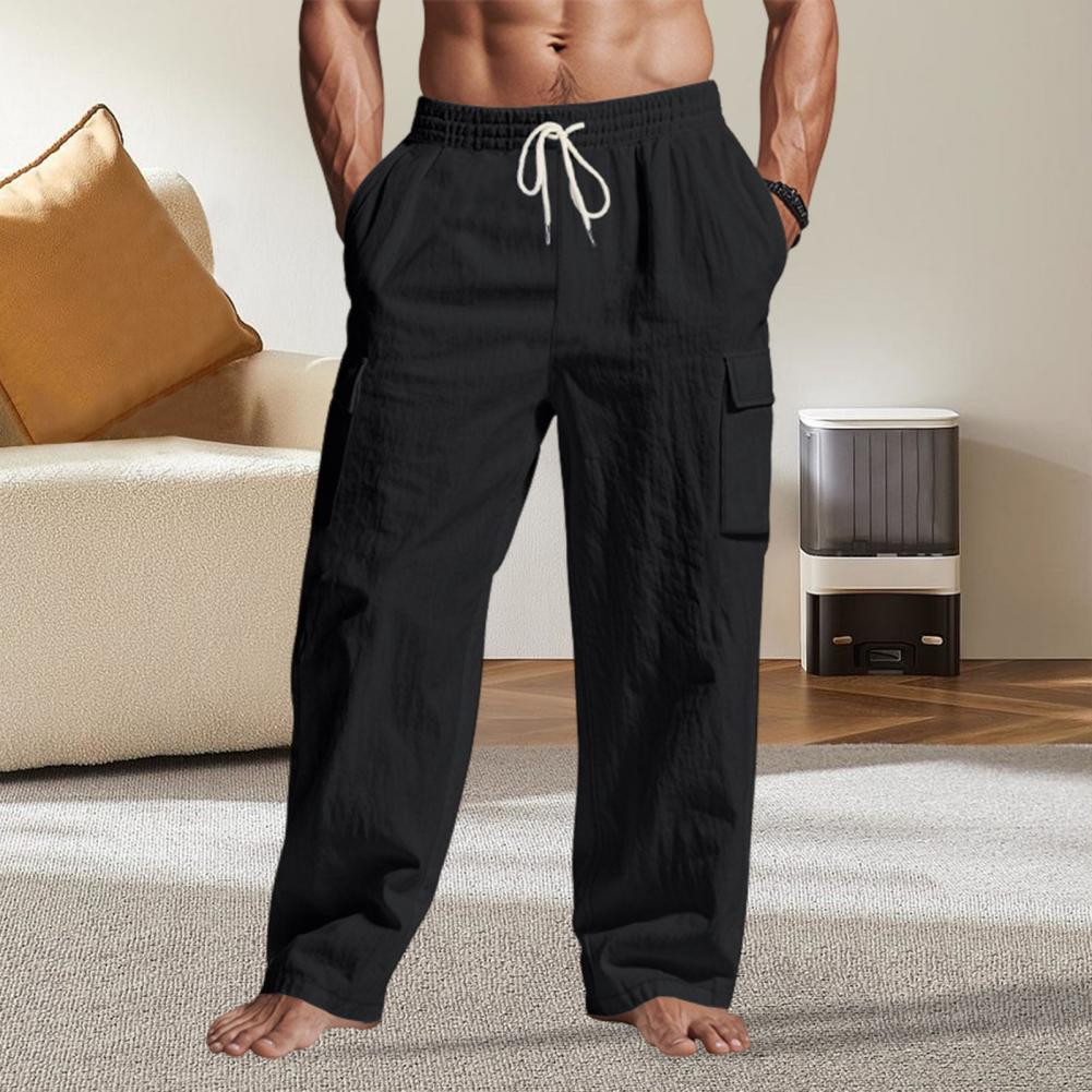 Herren Leinen Lange Hosen Sommer Einfarbig Atmungsaktiv Baggy Hosen Männlich Lässig Elastischer Bund Lässige Hosen Harajuku Hosen