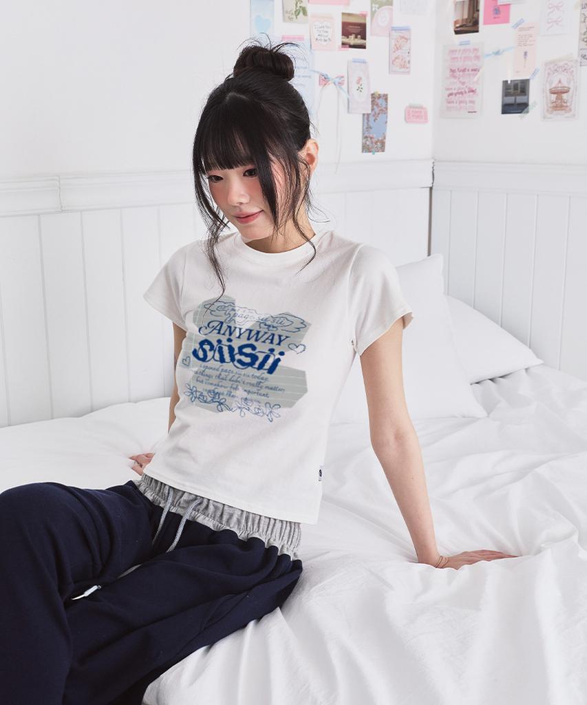 PAGESIISII Note Flower Print Slim Fit Short Sleeve T-Shirt Ivory