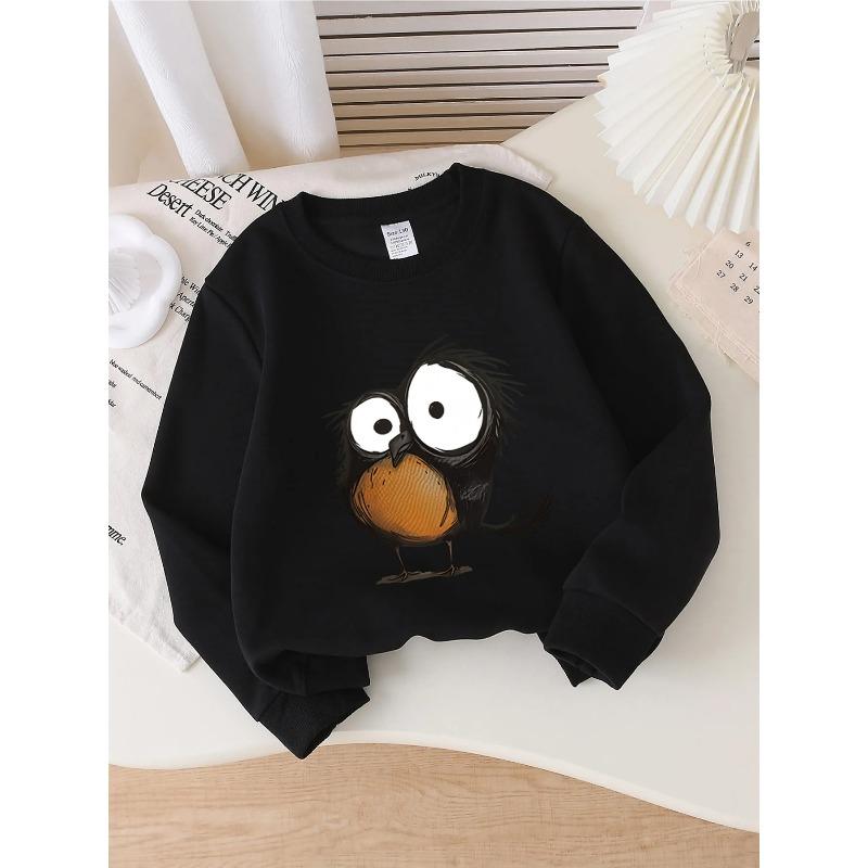 European Sizes Kids' Crewneck Sweatshirt - Whimsical Owl with Large Eyes , Sportswear And Casual Wear, Soft And Comfortable, Children's Clothing