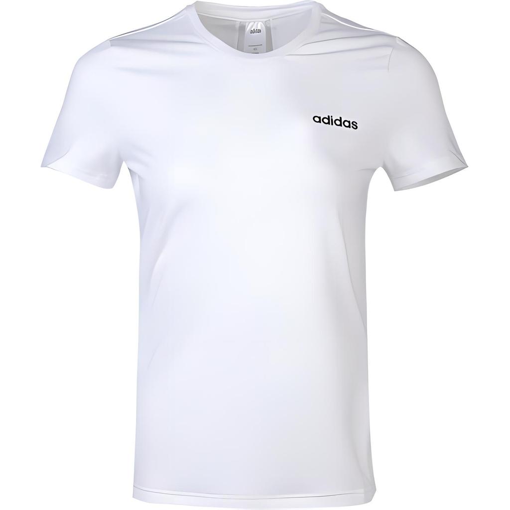 Adidas D2M Jednobarevné tričko s kulatým výstřihem, módní, všestranné, s krátkým rukávem, regular střih, dámské topy, bílé DU2303